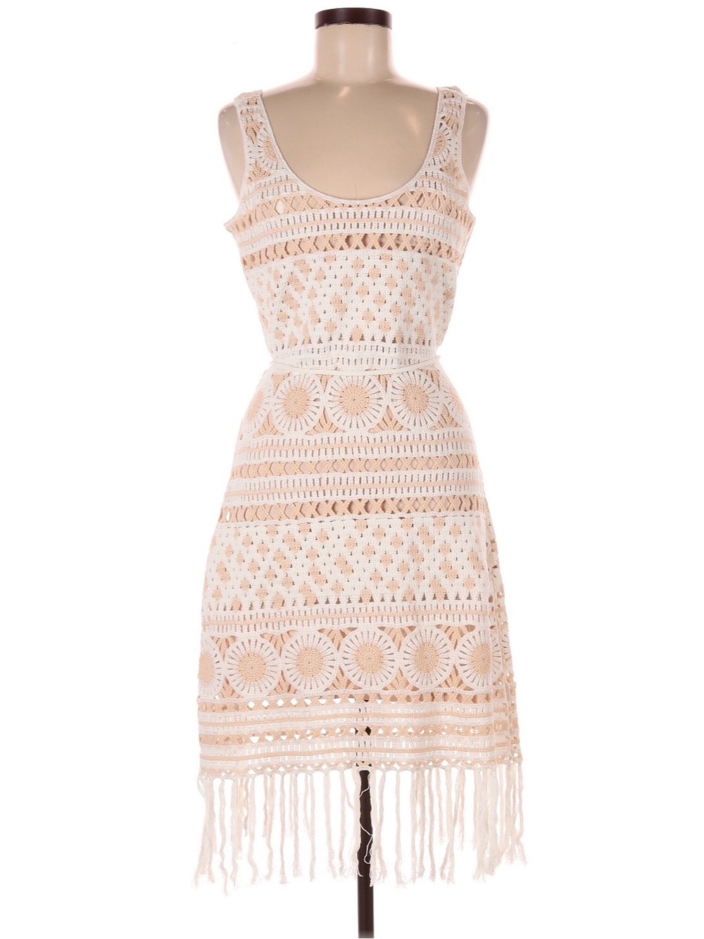 Idyllwind Cream and Beige Crochet Tank Dress